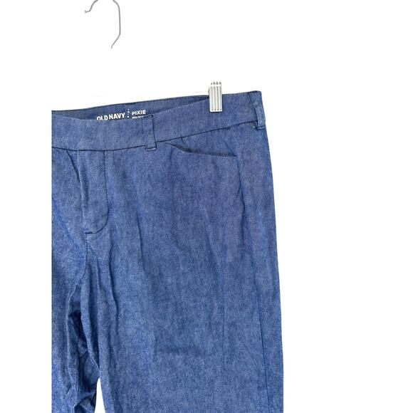 Old Navy Blue Chambray Office Work Business Mid-Rise Pixie Dress Pants Size 10 - Picture 5 of 10